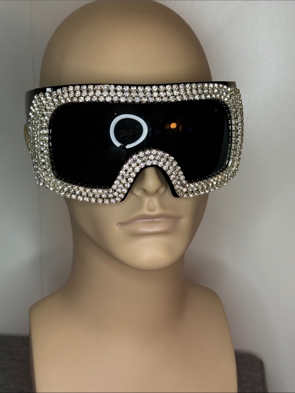 Black Rhinestone Trimmed Shield Sunglasses